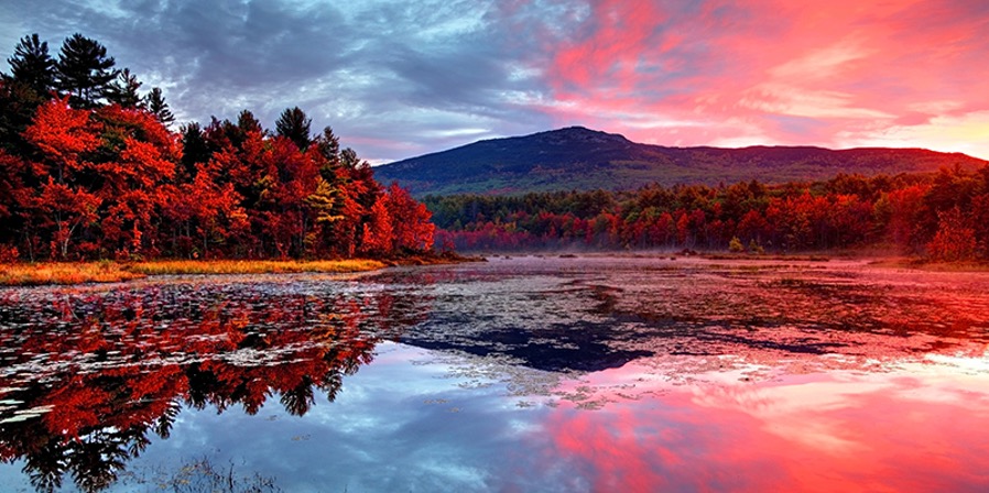 Sunset at Monadnock Region Loop Scenic Drive with red foliage