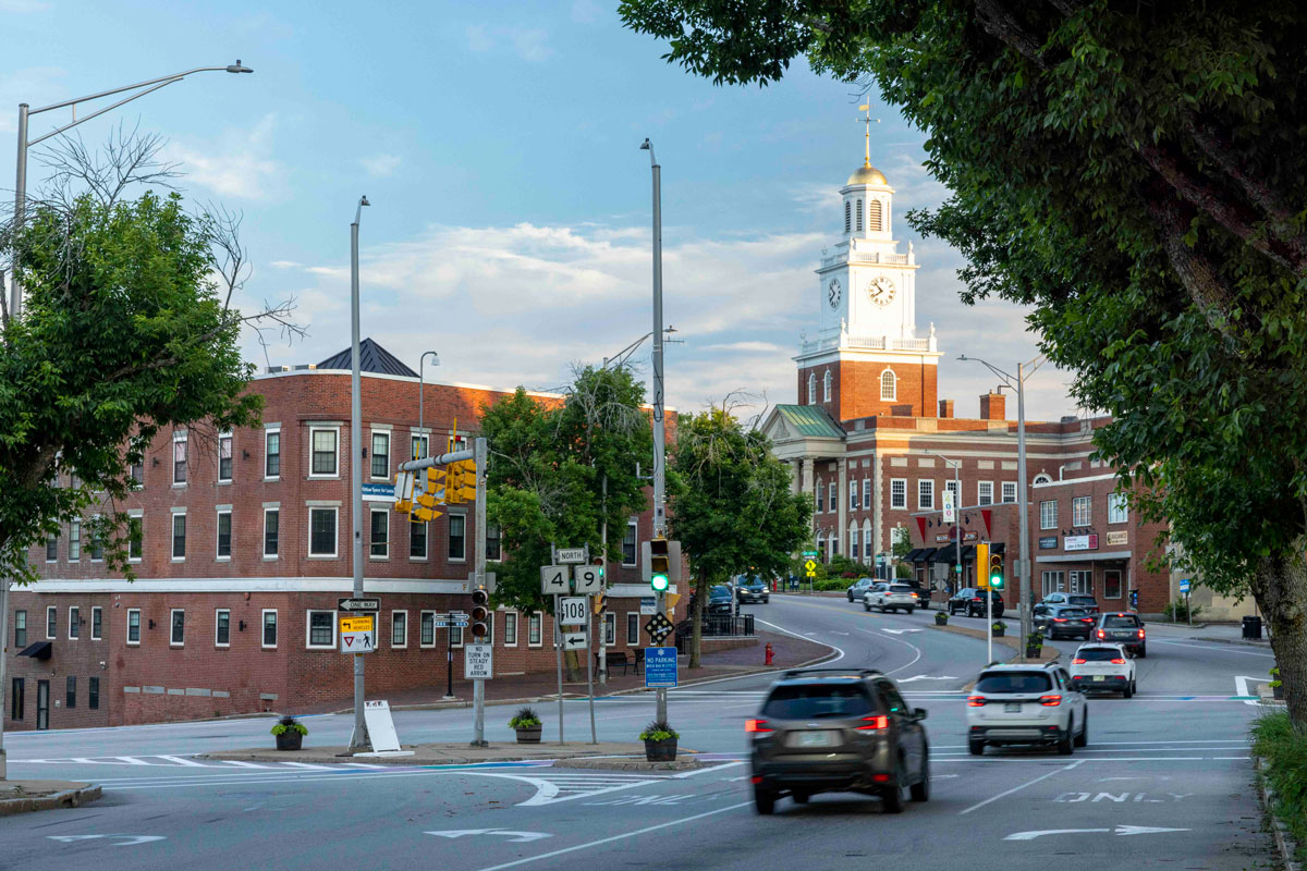 View of downtown Dover at sunset.