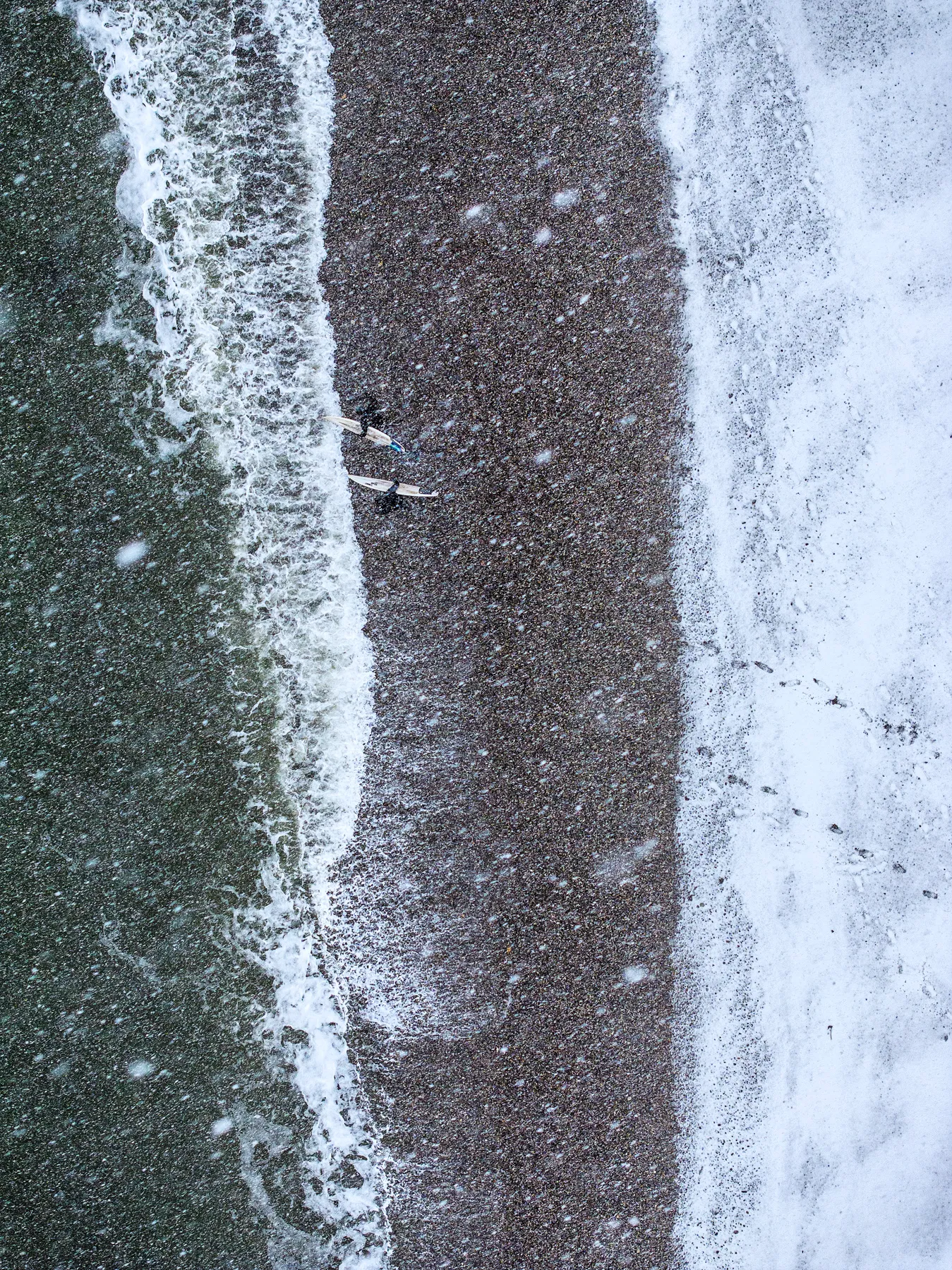 Arial view of surfers