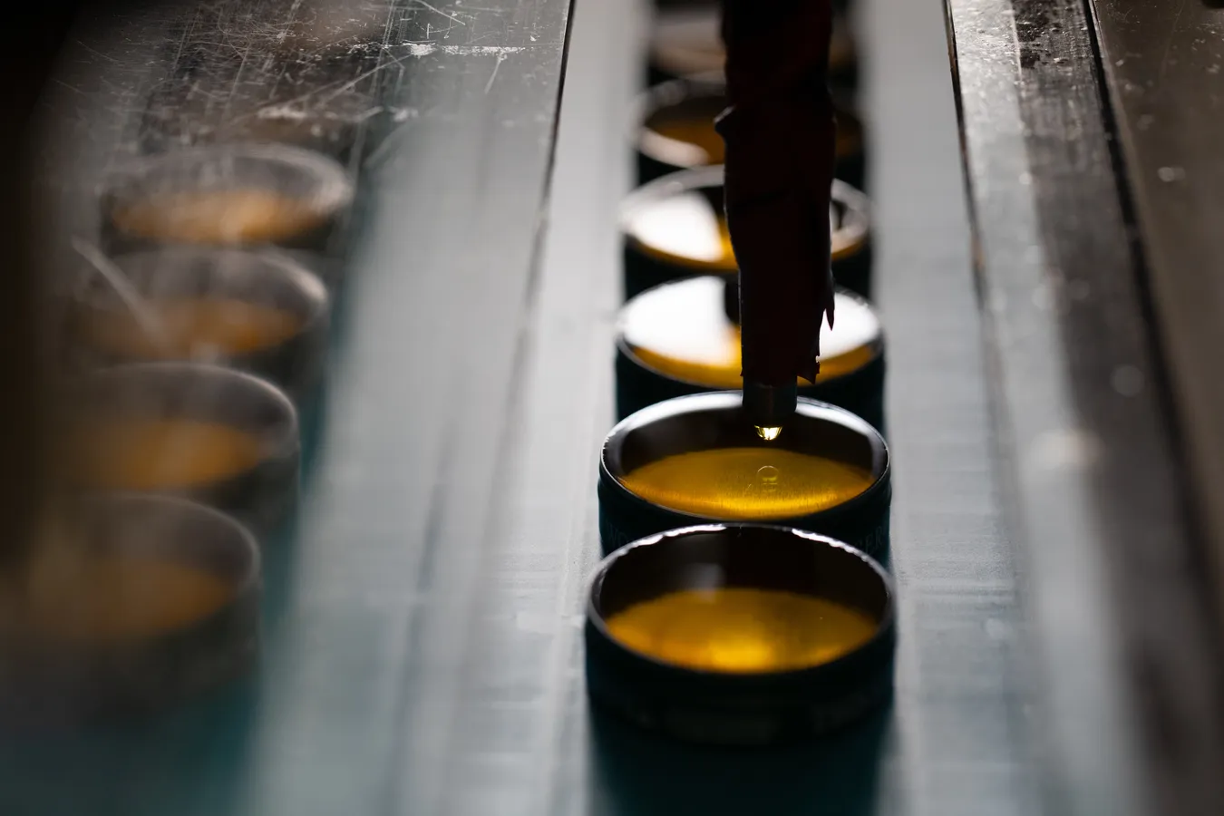 Close up of skin care products in a factory