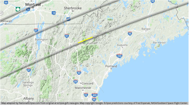 2024 Eclipse Path of Totality through New Hampshire