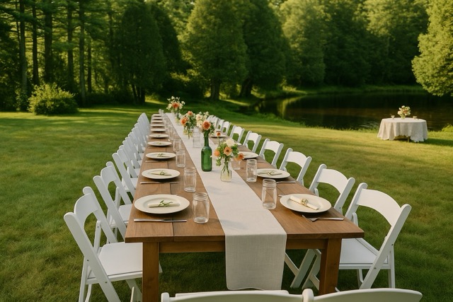 Tables for a micro-wedding in our fields by the pond