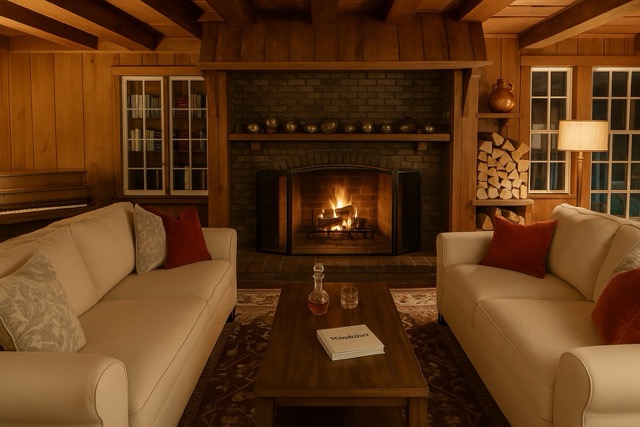The Lodge Library with Fireplace