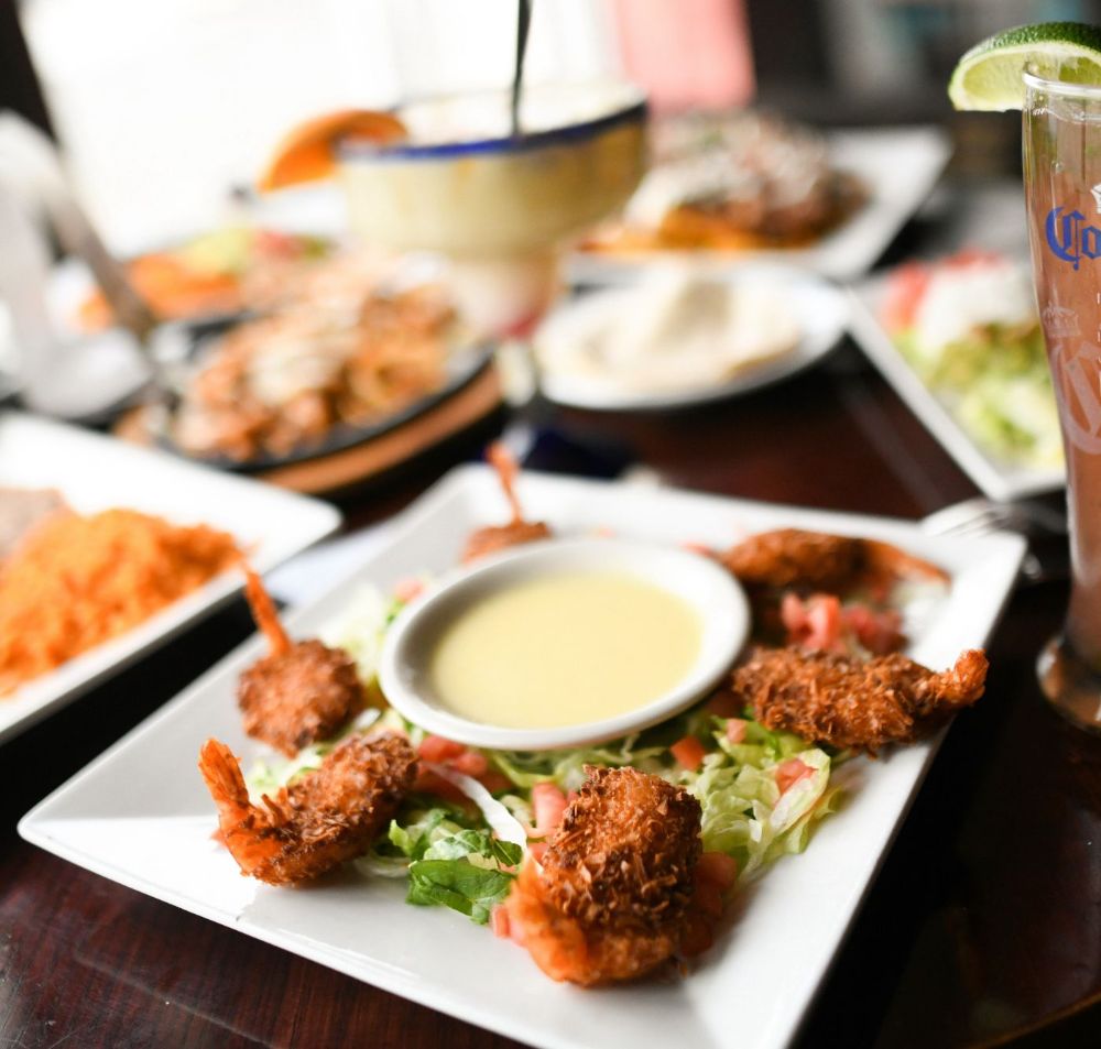 Coconut shrimp appetizer and Coconut Margarita