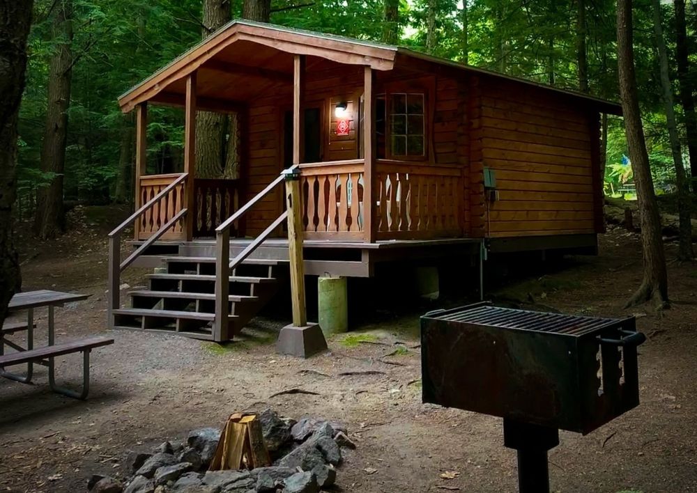 Stay in a rustic cabin at Gunstock Campground
