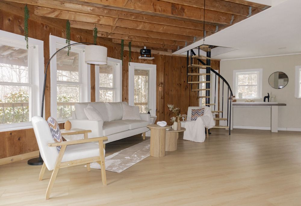Scandinavian-inspired living with woodland views