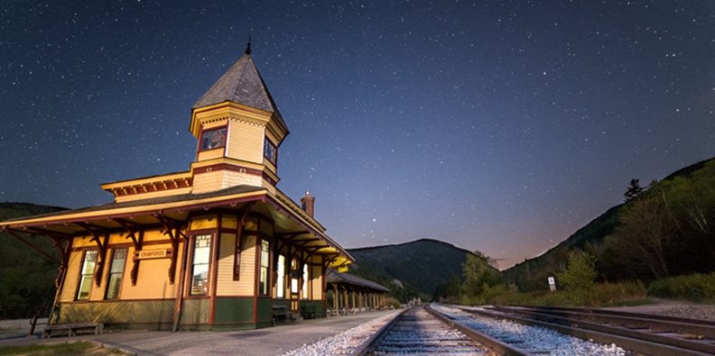 Outside of Crawford Notch Depot at night