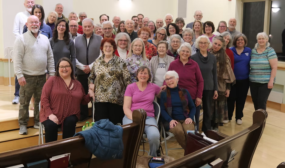 Clearlakes Chorale pause for a group photo after one of their Spring 2024 rehearsals