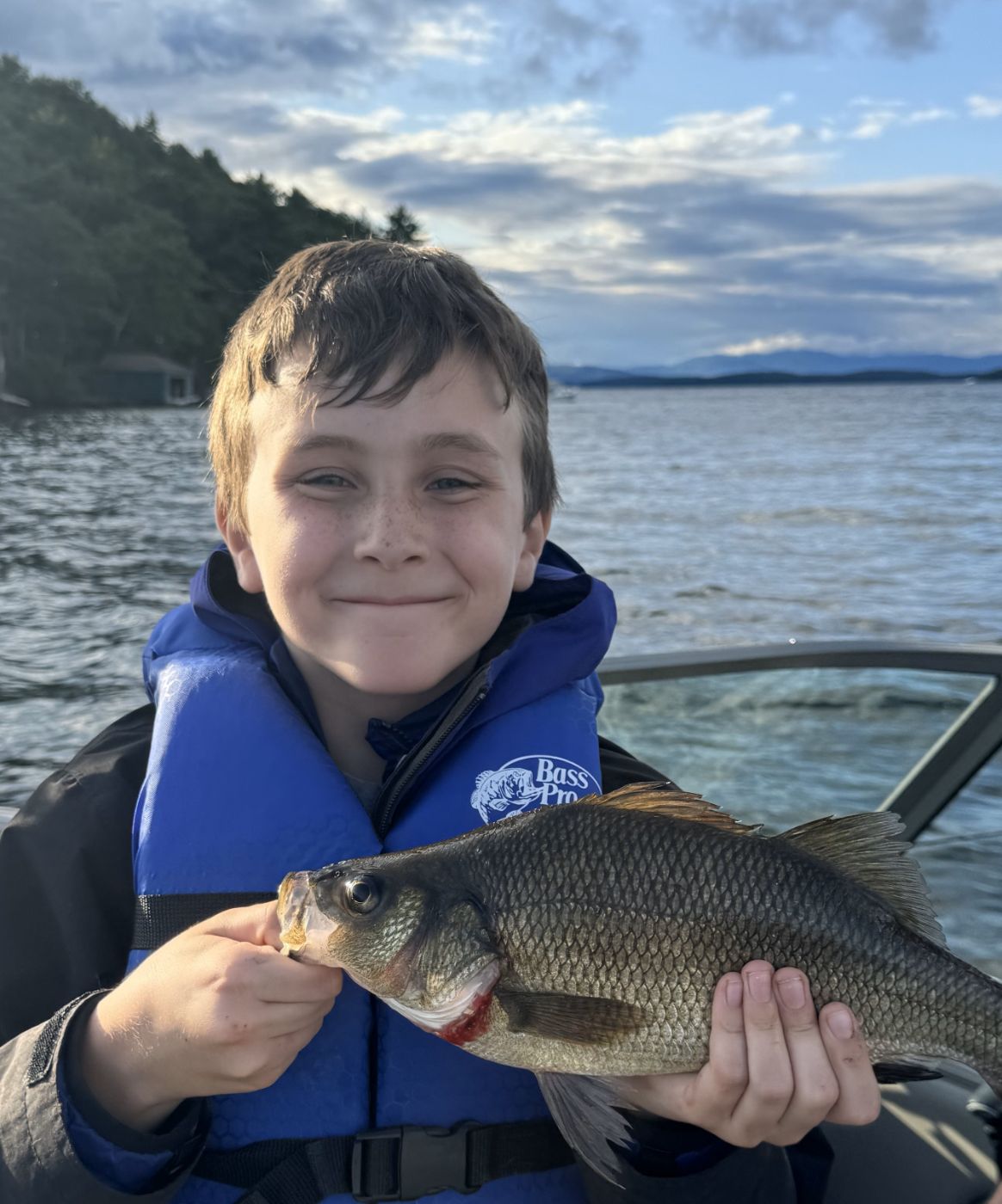 Happy angler with a jumbo white perch