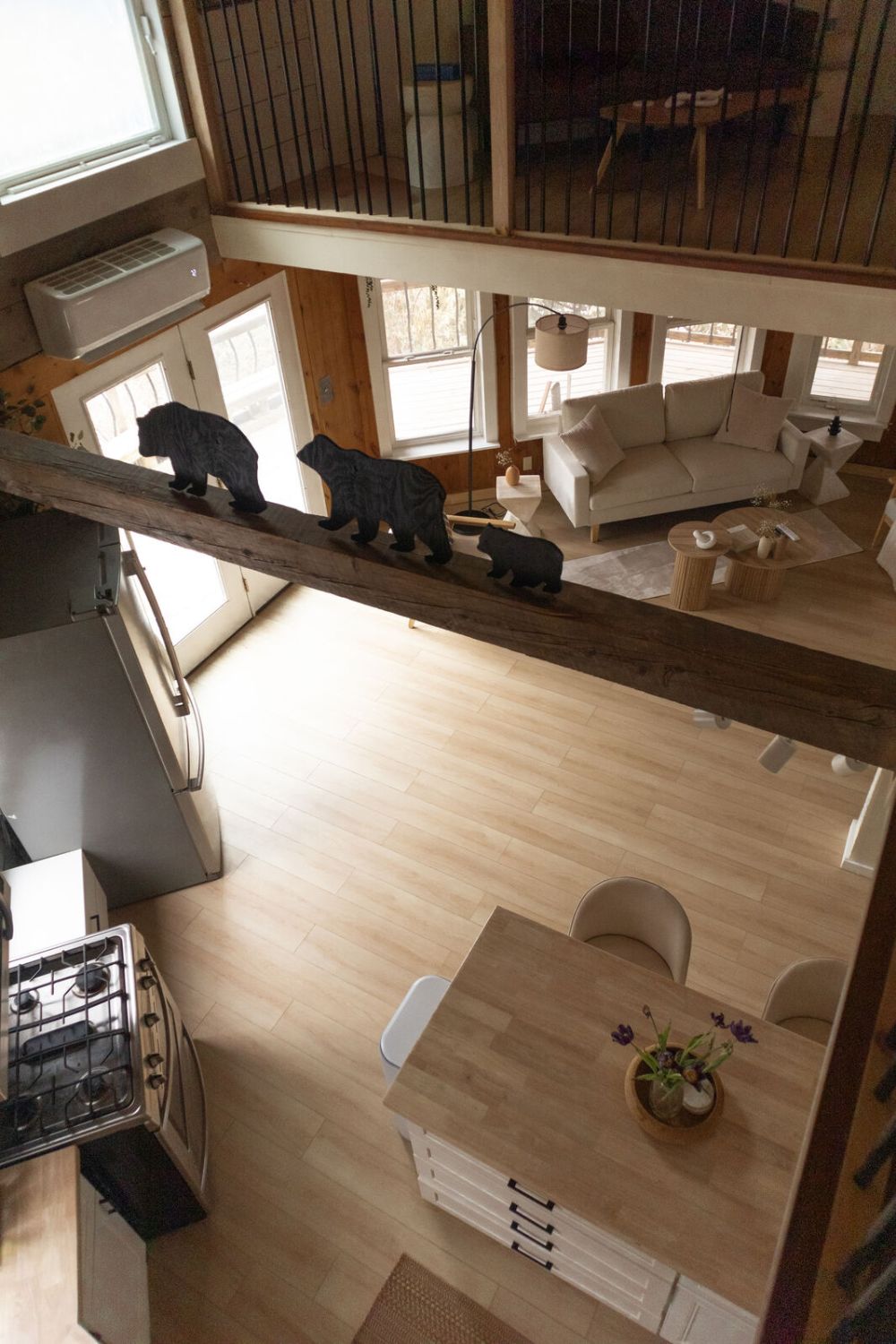 Airy, open-concept living with loft