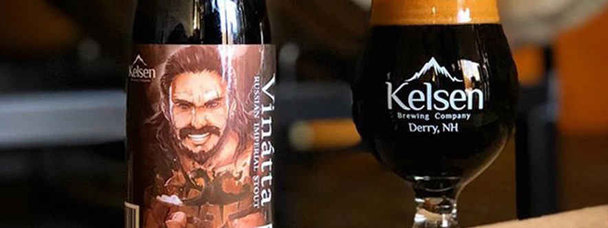 Image of a beer label with an angry man on the front at Kelsen Brewing Company