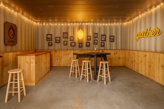 The Shed - our secret gathering spot with games, bar and patio overlooking the pond and fields