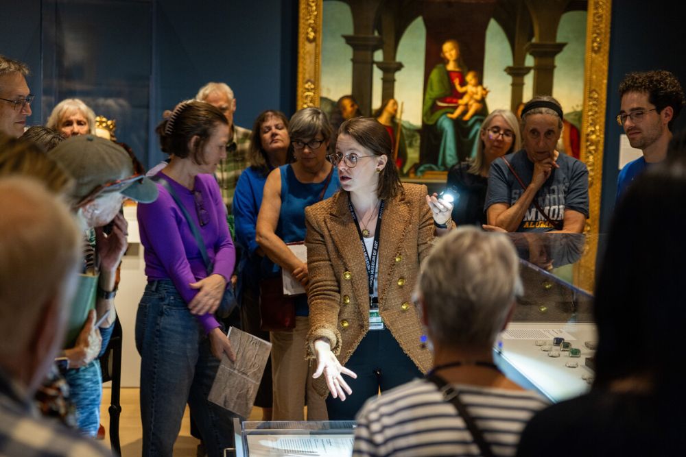 Curator Elizabeth Rice Mattison gives an exhibition tour in the galleries. Photo by Rob Strong.